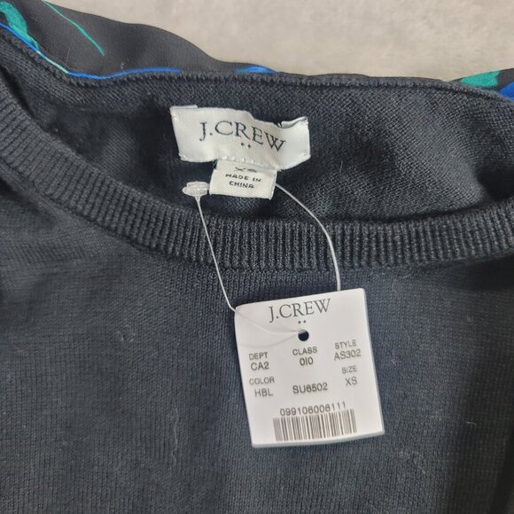 J. Crew Black & Blue Floral Scarf Pullover Sweater Women's | Size XS - Picture 6 of 10